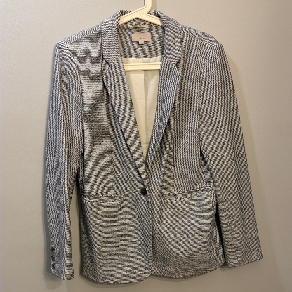 LOFT Blue and White Textured Single-Button Blazer